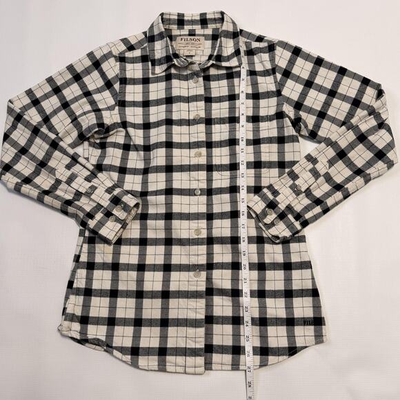 Filson Shirt Womens Small Black White Plaid Cotton Flannel Button Down Workwear - Picture 5 of 12